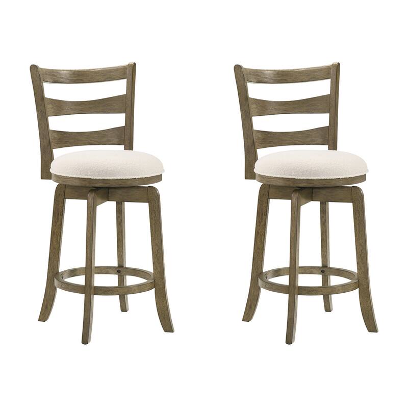 Melindra White Boucle Swivel Bar Stool, Upholstered Counter Stool with Solid Wood Legs - Set of 2 - Putty Brown - Counter Height