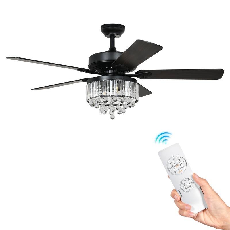 52'' Modern Crystal Ceiling Fan Chandelier with Light Kit and Remote