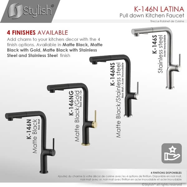 dimension image slide 2 of 8, STYLISH Latina Single Handle Pull Down Kitchen Faucet