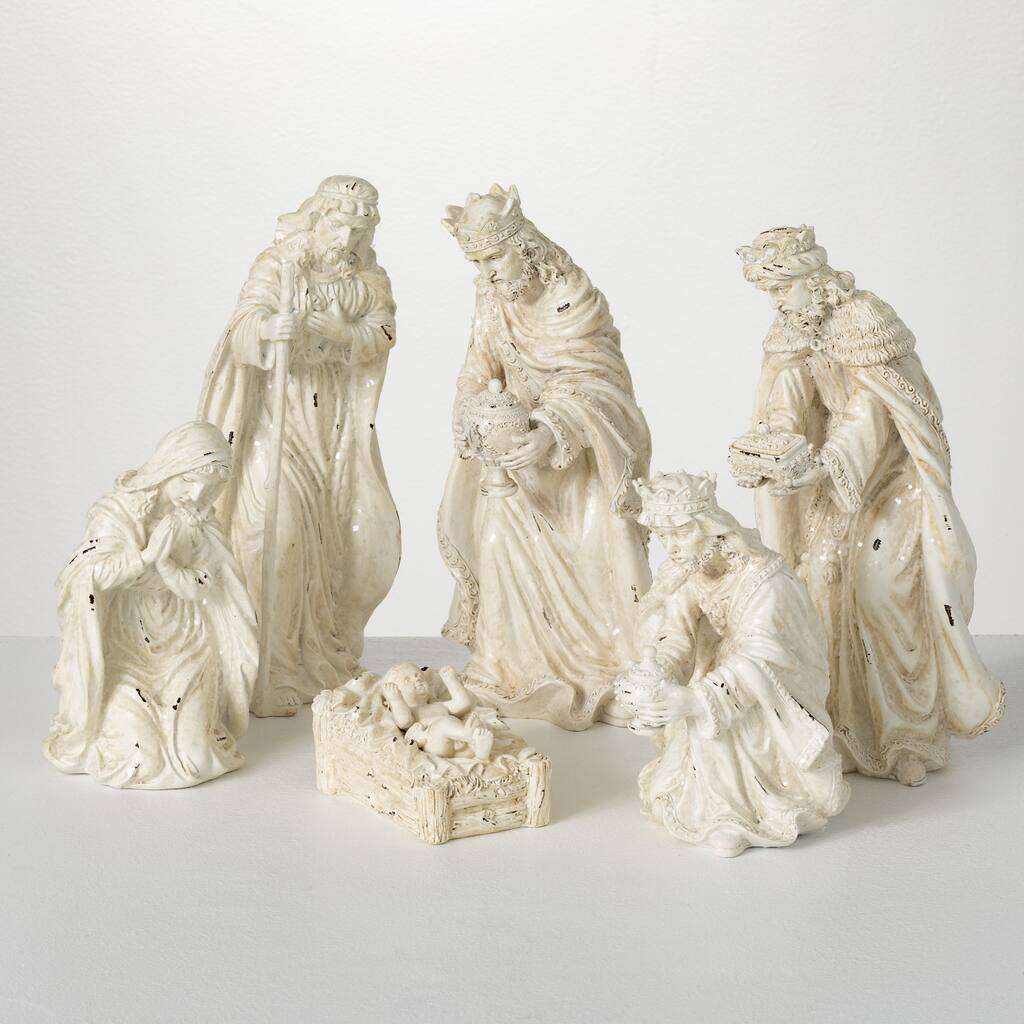 Sullivans Distressed Nativity Multicolor 11.5"H Resin Set of 6 - 4.5-5"L x 3.25-5"W x 2.25-11.5"H