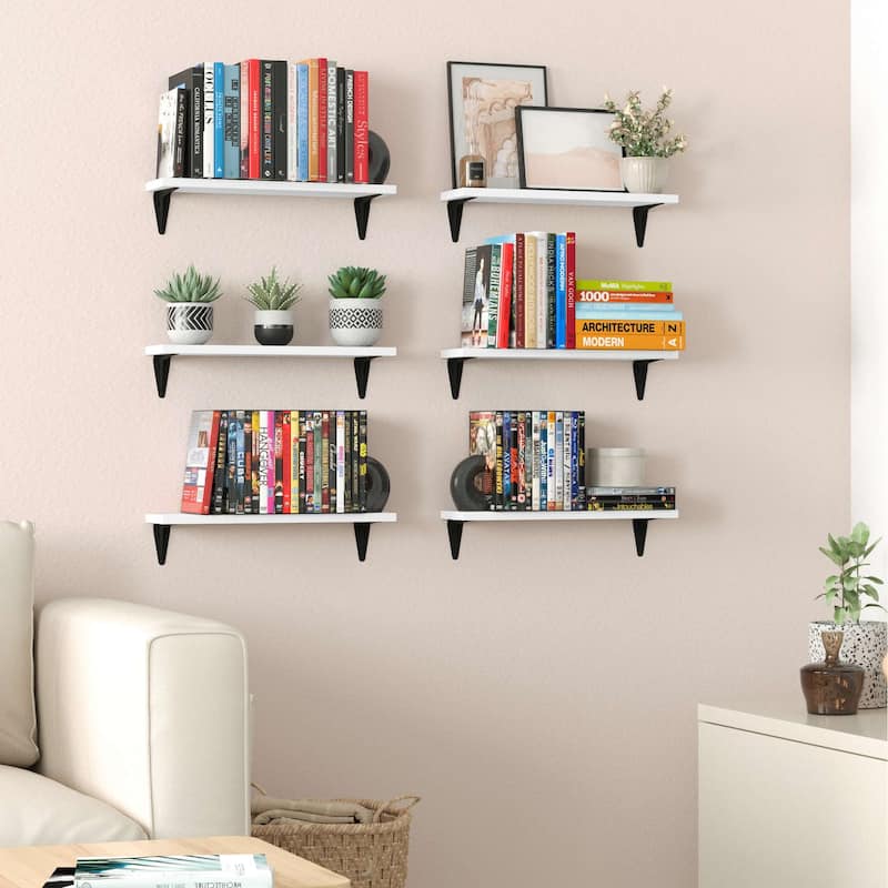 Wallniture Arras 17x4.5" Floating Bookshelves, Hanging Shelves for Living Room, Farmhouse Decor, Custom Finish and Piece Options