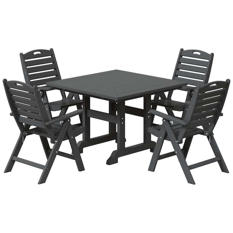 Laguna 5-Piece Square Table Folding Highback Chair Dining Set