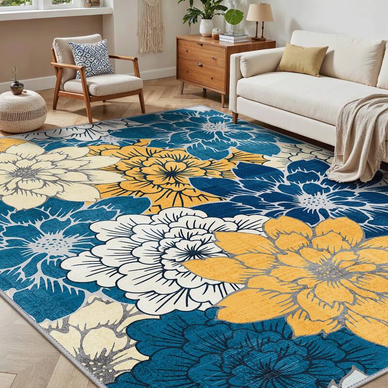Mcow Vintage Floral Breeze Collection Washable Area Rug