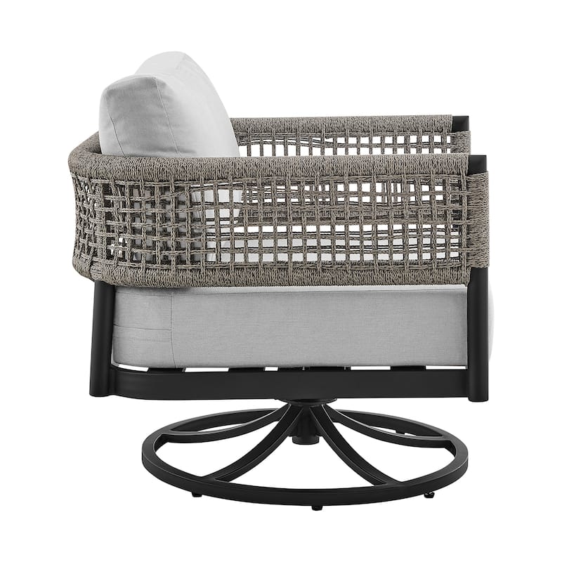 Felicia Black Aluminum & Grey Rope Outdoor Swivel Rocker Chair