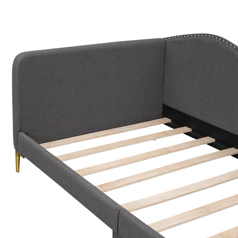 Twin Size Modern Upholstered Daybed with Support Legs,Headboard and Armrest for Bedroom