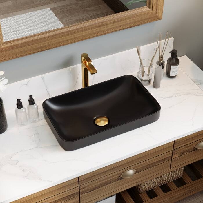 DeerValley Ally 12'' White Ceramic Rectangular Vessel Bathroom Sink