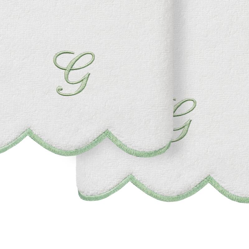Authentic Hotel and Spa 100% Turkish Cotton Green ADORNIA Scallop Personalized 2 Piece Hand Towel Set - 2 Hand Towels