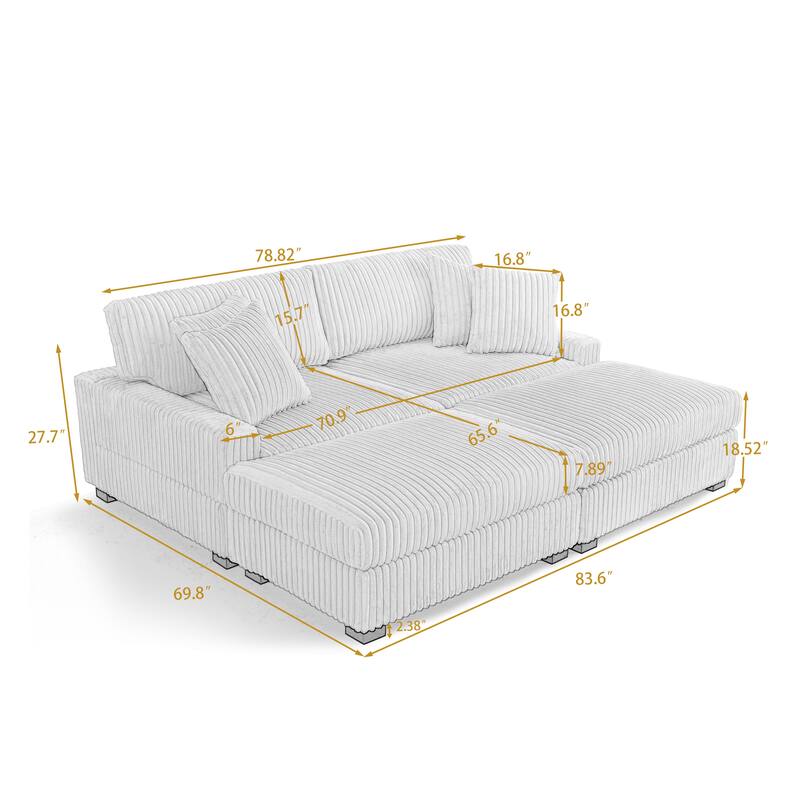 Modular Armchair and Ottoman Set with Adjustable Headrest, Flannel Upholstery