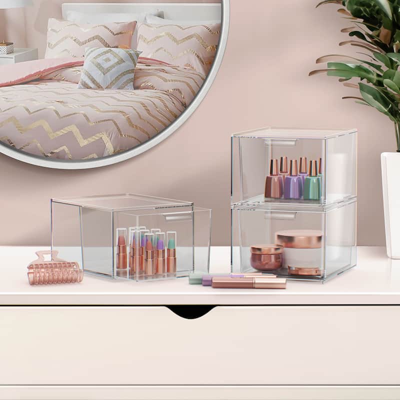 Sorbus Acrylic Cosmetic Vanity Makeup Organizer 1 Drawer Clear Stackable Bathroom Undersink Cabinets Jewelry Office Storage-1Pc