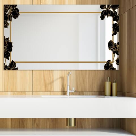 Designart 'Gold Botanical Obsidian 12' Glam Mirror - Modern Vanity Printed Mirror