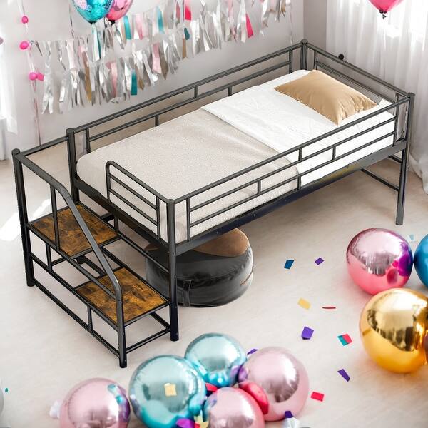 slide 2 of 18, Kids and Baby Twin Size Loft Bed with Storage Stairs and Strong Construction