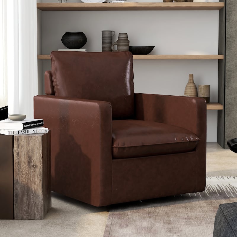 Mellory Transitional Faux Leather Upholstered Swivel Armchair by Furniture of America - Dark Brown
