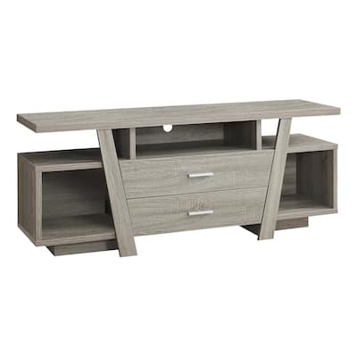 Modern 60-Inch TV Stand, Storage Drawers, Open Shelves, Brown Laminate Finish, Media Entertainment Center