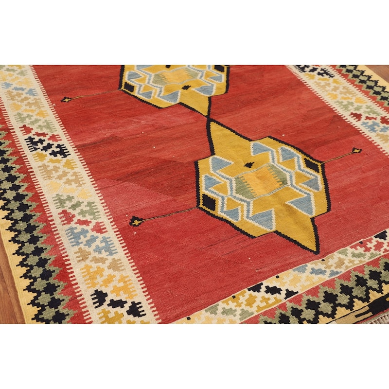 Kilim Qashqai Persian Vintage Rug Flatweave Tribal Wool Carpet - 5'5"x 8'1"