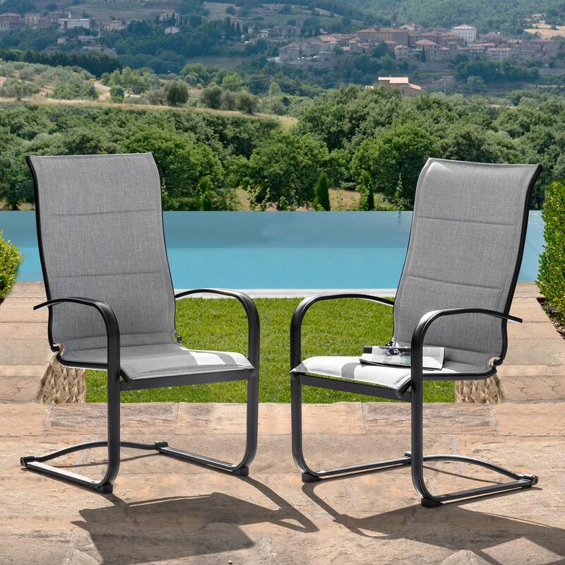 Textilene Patio Dining Chair Set of 2, Powder-coated Iron Frame, Gray