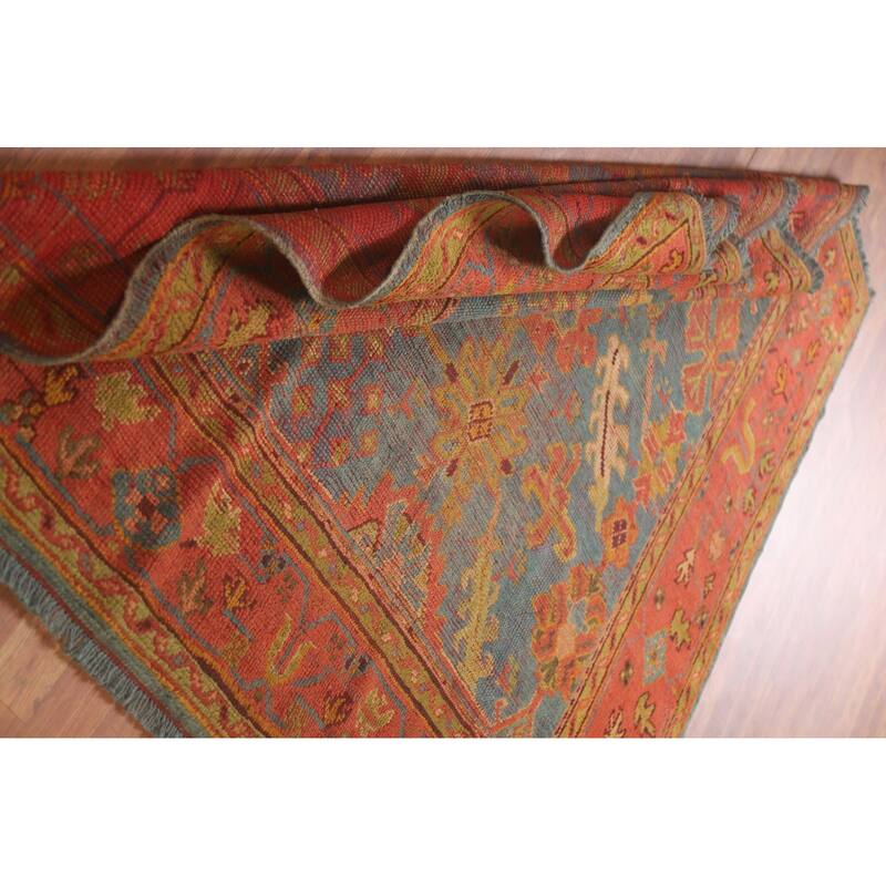 Hand Knotted Oriental 100% Wool Carpet Transitional Geometric Navy Blue & Blues Oushak Area Rug - 6' 2'' X 5' 11''