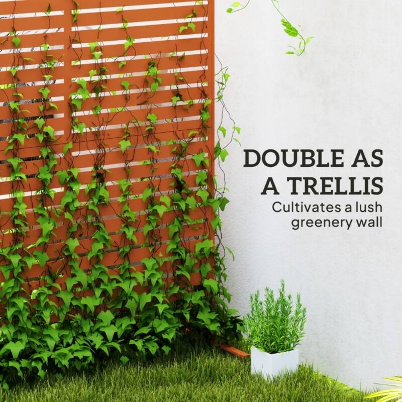 Brown Steel Outdoor Privacy Screen with Trellis Panels and Easy Assembly - 48" L x 17.7" W x 78" H