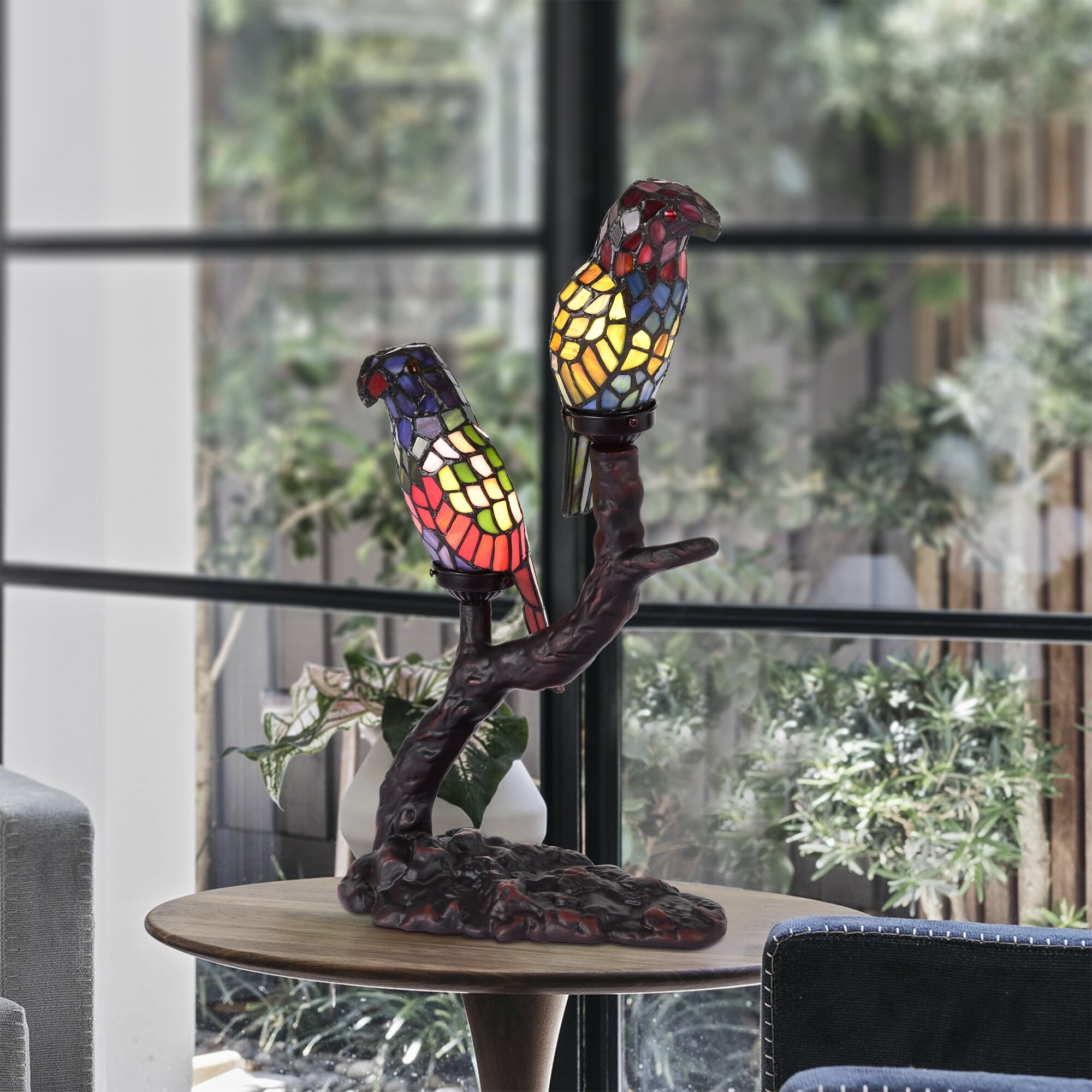Tiffany style Exotic Birds Accent Lamp