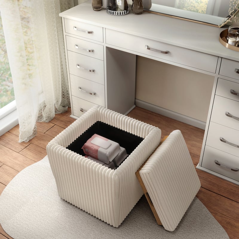 Furniture of America Elyndra 17-inch Square Chenille Storage Ottoman with Tray Top