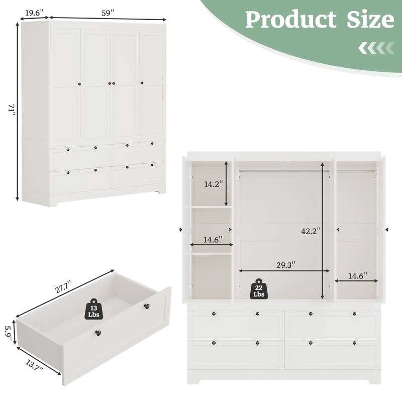 Meyreso White Modular Wardrobe Closet with Drawers, Convertible Stacking Armoire - N/A