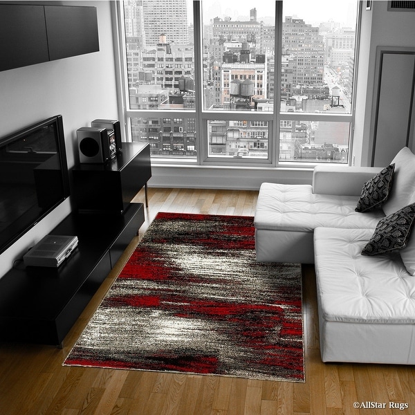 Red AllStar Modern. Contemporary Woven Area Rug. Drop-Stitch Weave Technique. Carved Effect. Vivid Pop Colors (5' x 6' 11")