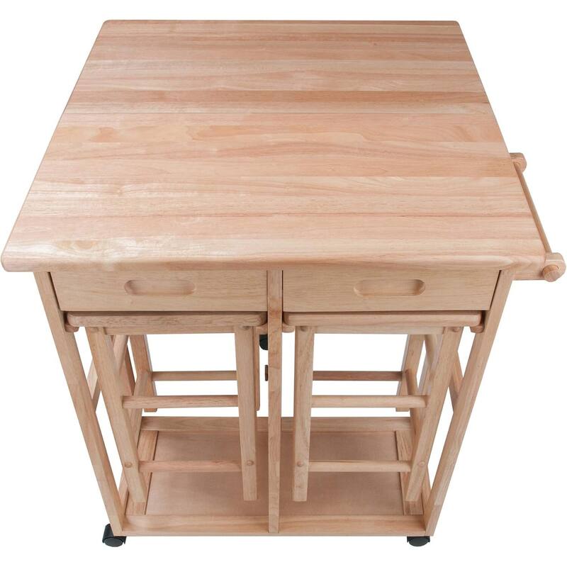 Drop Leaf Table with Stools - Kitchen Cart on Wheels - Modern Dining Table Set - Compact Bistro Table