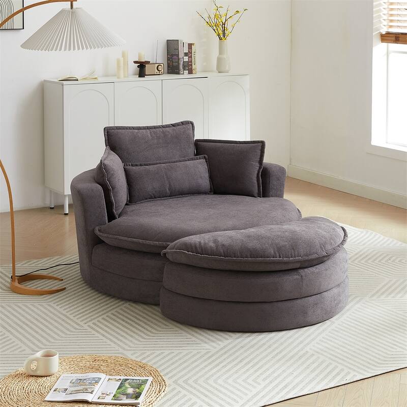 Modern Swivel Accent Barrel Chair with Storage Ottoman Chenille Fabric