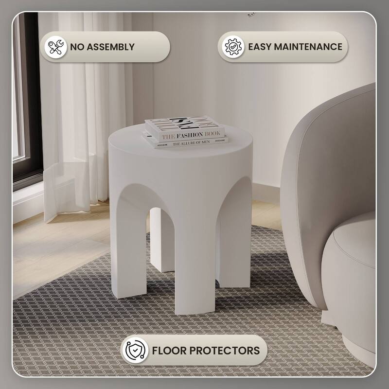 Round Side Table End Table in Fiberstone with Arch Design Base for Indoor and Outdoor