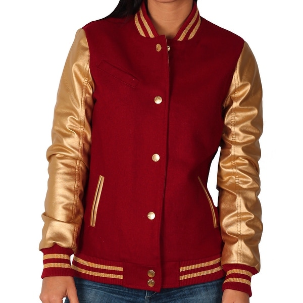 Sportier Junior Wool Blend Varsity Jacket With Faux Leather Sleeves