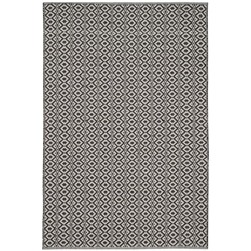 SAFAVIEH Handmade Flatweave Montauk Anky Casual Cotton Rug - 6' Square - Ivory/Black