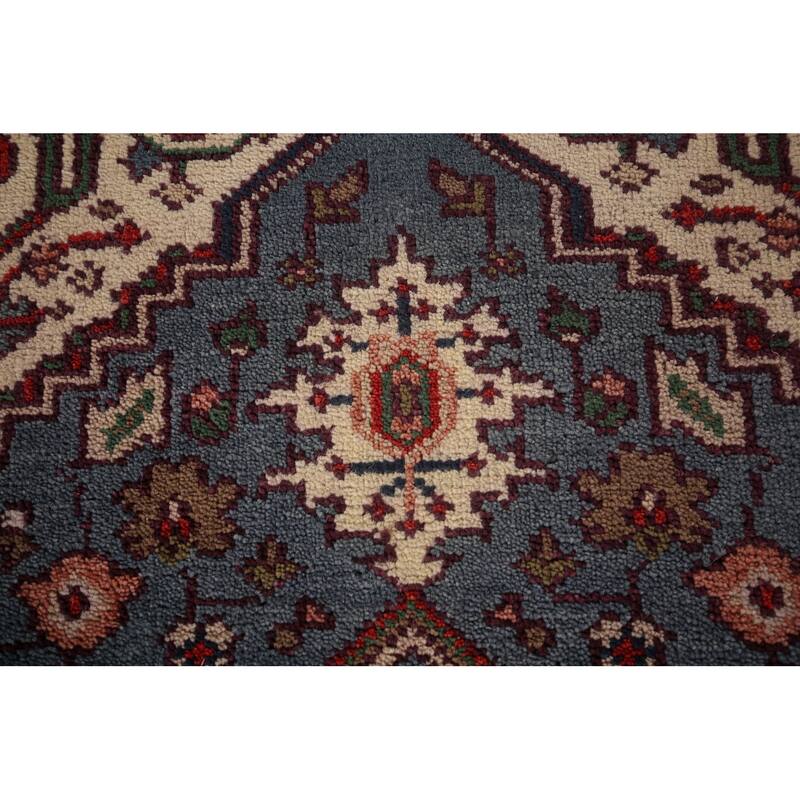 Light Blue Geometric Heriz Serapi Rug Hand-Knotted Wool Carpet - 4'0" X 6'0"