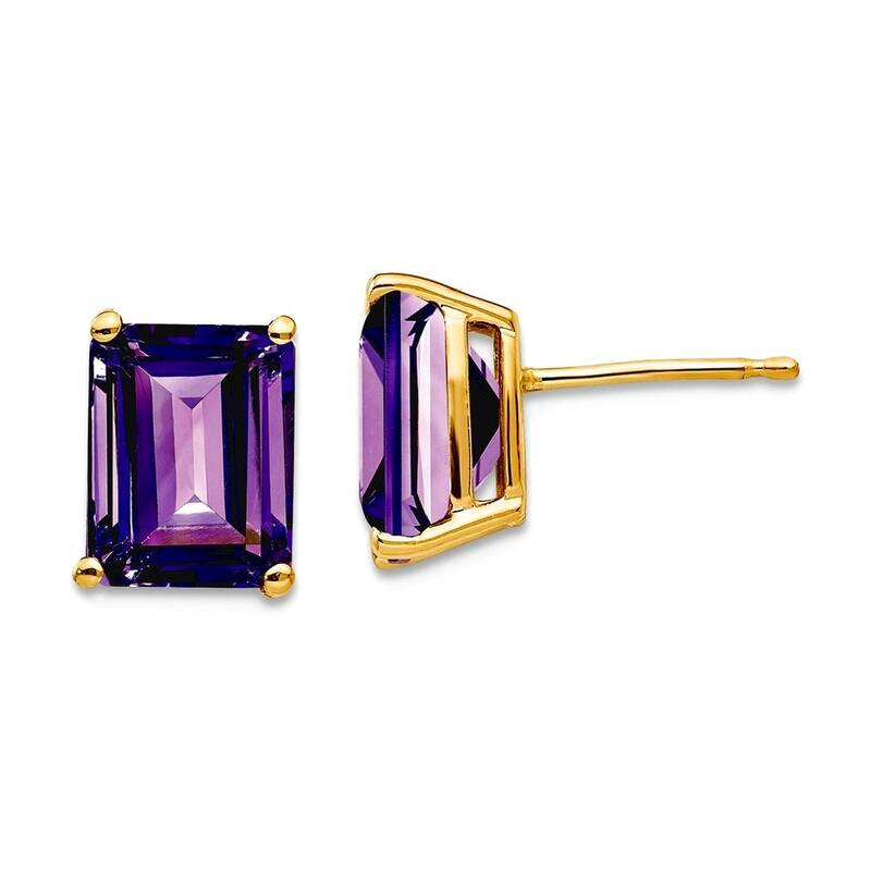 Curata 14k Yellow or White Gold 9x7mm Emerald Cut Natural Gemstone Earrings