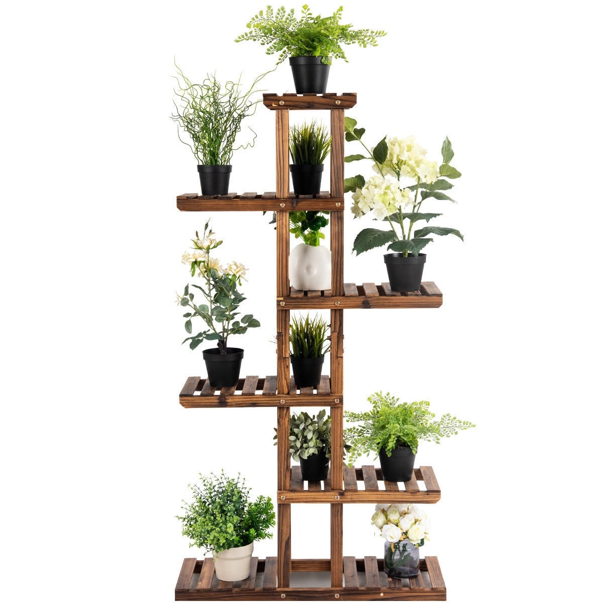 Shop Costway 6 Tier 11 Pots Wooden Plant Flower Display Stand Wood Shelf 29 5 X10 X55 5 Overstock 22539597
