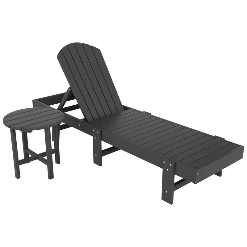 Polytrends Altura Poly Eco-Friendly All Weather Reclining Chaise Lounge with Arms & Side Table (2 Piece Set)
