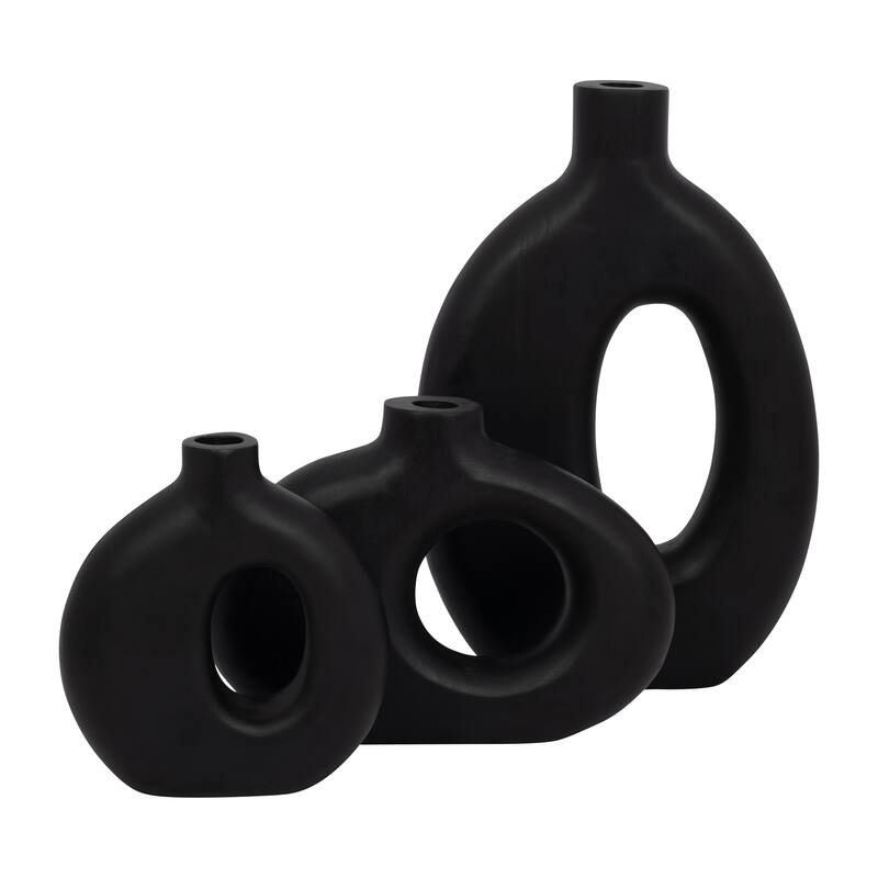 Mango Wood Modern Vase with Round Cutout Silhouette Minimalist Design