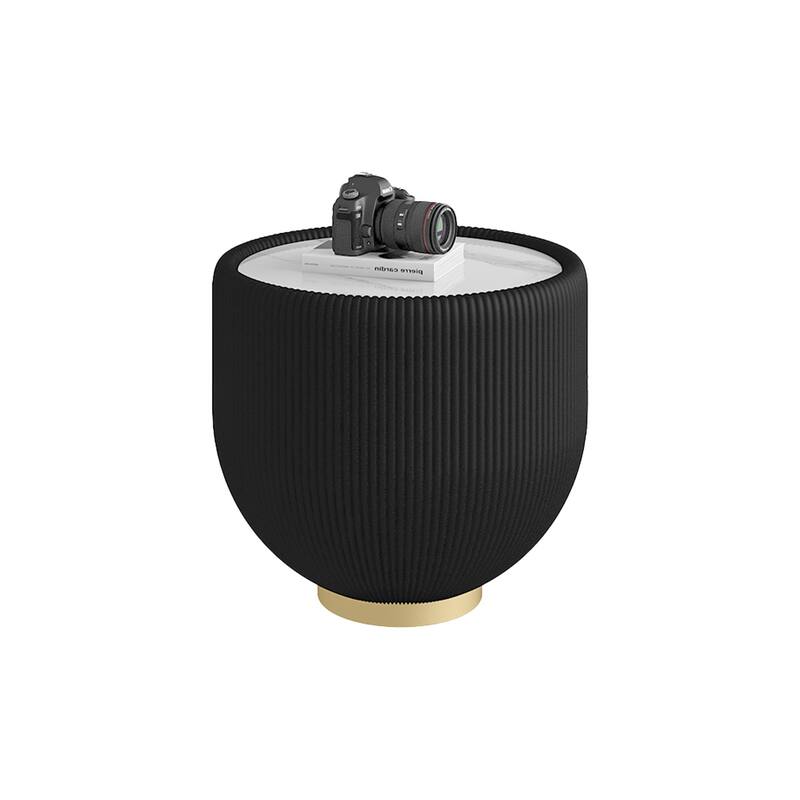 Modern Light Marble Top Cup Shape Leather Edge Coffee Sofa Side Table - Black+Gold-19.69"