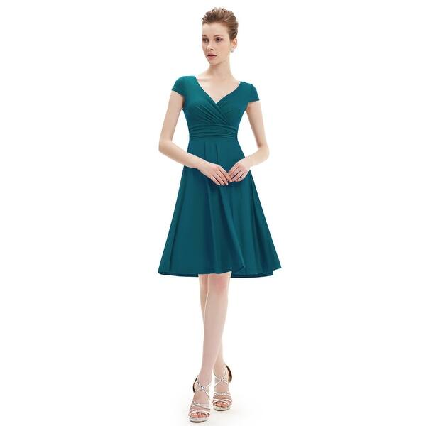 Shop Elegant Emerald Green V Neck Ruched Cap Sleeve Summer Casual