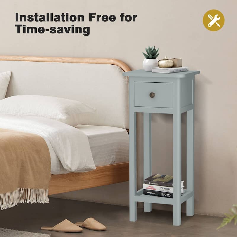 2-Tier Rustic Wood Small Vintage Side Table with Storage for Bedroom Living Room or Office Use - 16" x 16" x 35" (L x W x H)