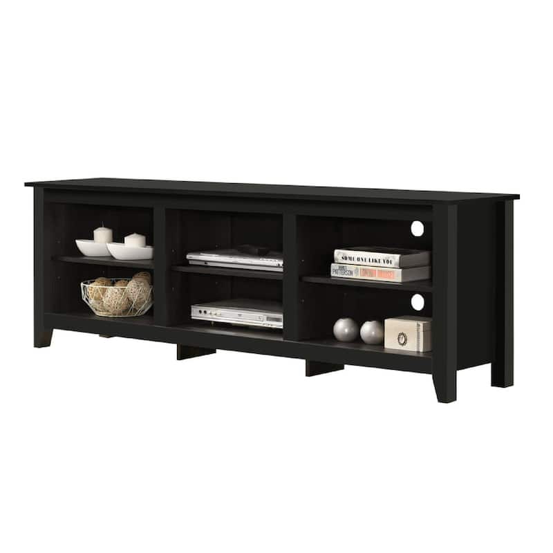 Nitto TV Stand Media Cabinet, Adjustable Shelves, Black Wood 70 Inch
