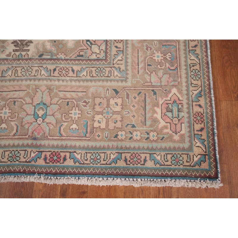 Pink Tabriz Persian Vintage Rug Hand-Knotted Traditional Wool Carpet - 6'9"x 9'8"