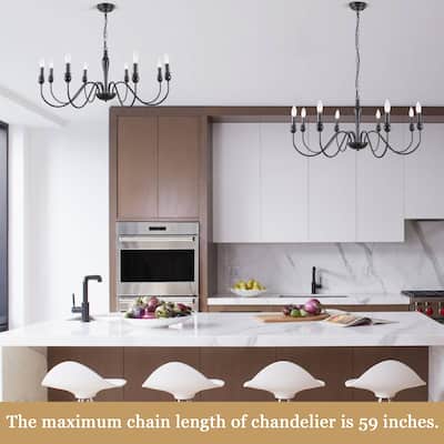 8-Light Candlestick Hanging Linear Island Chandelier Lighting Fixture for Dining Room Kitchen Island