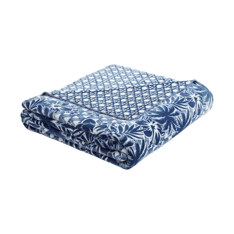 Tommy Bahama Lanikai Fronds Ultra Soft Plush Blanket - Lanikai Fronds Blue - Twin