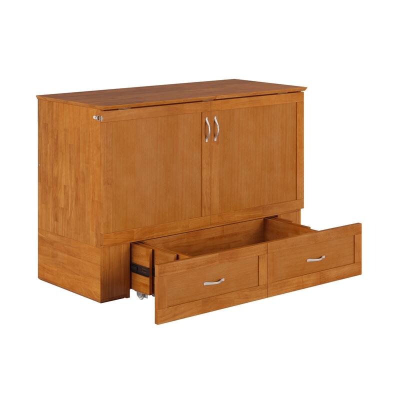Full Murphy Bed Chest with Mattress & Storage - Light Toffee Finish