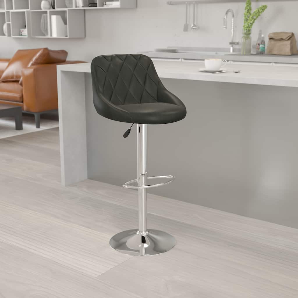 Diamond Pattern Vinyl Bucket Seat Adjustable Barstool - 18.5"W x 19"D x 33.25" - 41.75"H