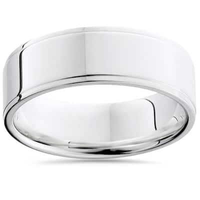 Flat Step Cut Wedding Band White Gold