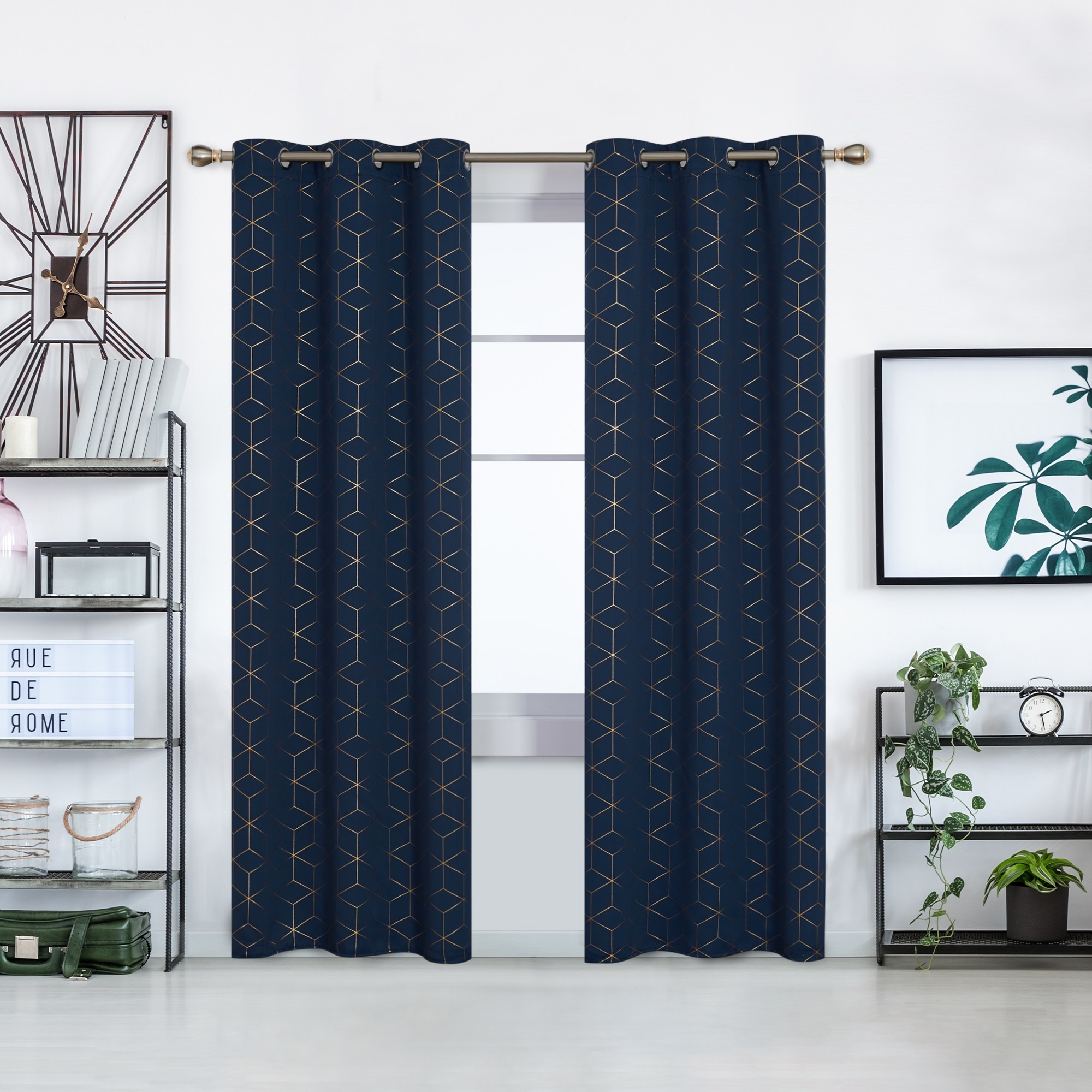 Deconovo Gold Diamond Curtains Panel Pair(2 Panel)