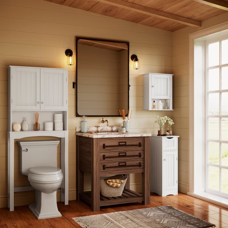 RiverRidge Ashland Single Door Narrow Bathroom and Laundry Storage Cabinet with Drawer and Adjustable Shelves - White