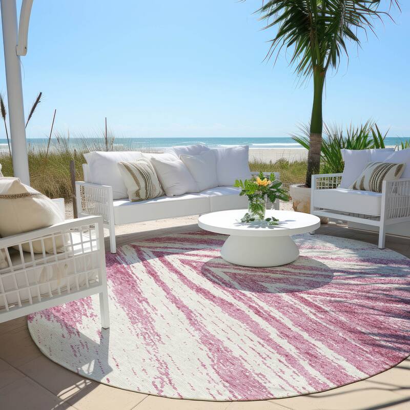 Machine Washable Indoor/ Outdoor Chantille Modern Chevron Rug - Blush - 8' x 8'