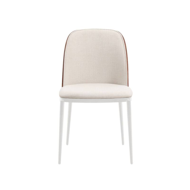 LeisureMod Tule Dining Chair with Upholstered Seat and White Steel Frame, Set of 2