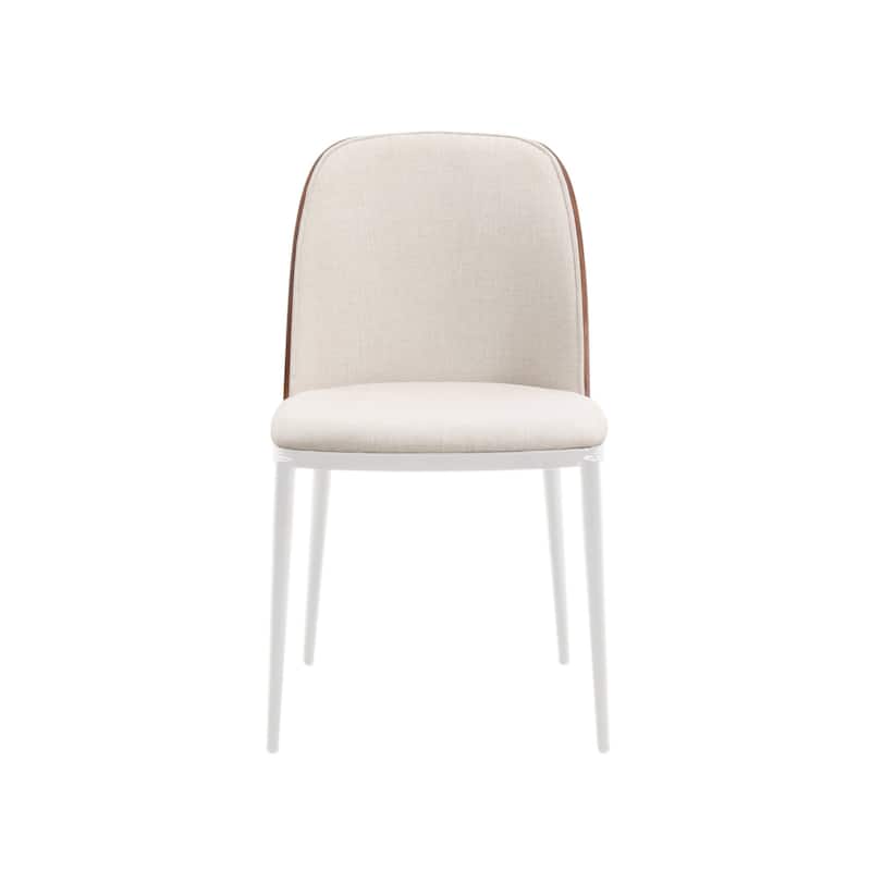 LeisureMod Tule Dining Chair with Upholstered Seat and White Steel Frame